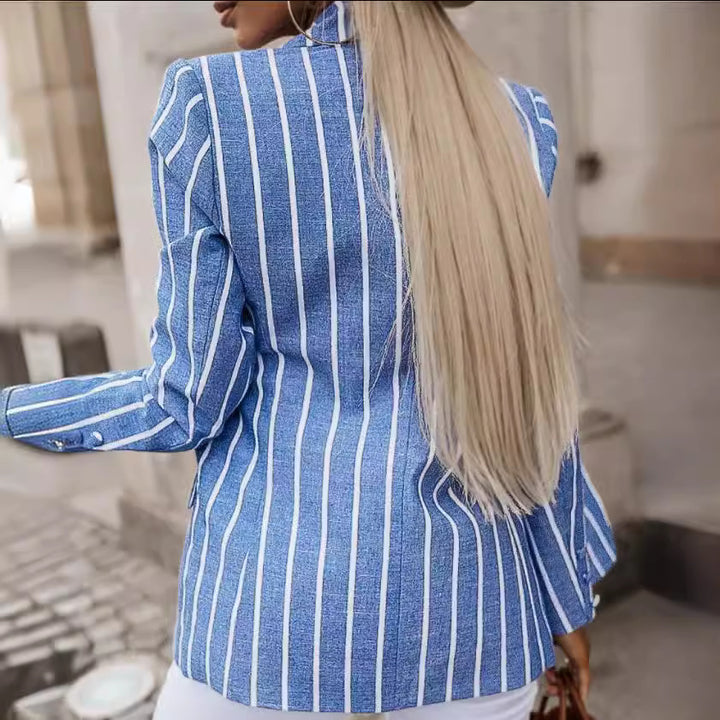 Damen Eleganter Streifenblazer mit tailliertem Schnitt und langen Ärmeln Drune