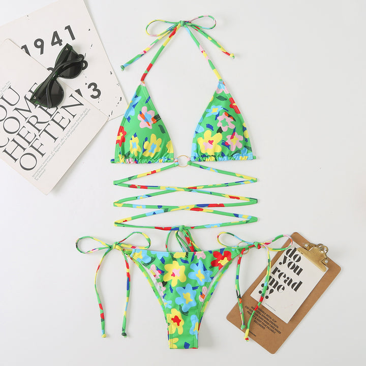 Damen Triangel-Bikini-Set mit verstellbaren Trägern und floralem Design Drune