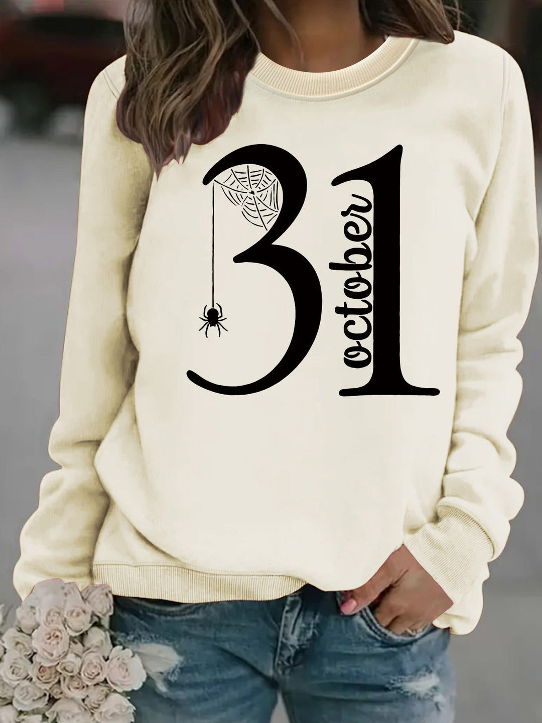 Damen Sweatshirt mit kreativem Halloween-Motiv und bequemer Passform Drune
