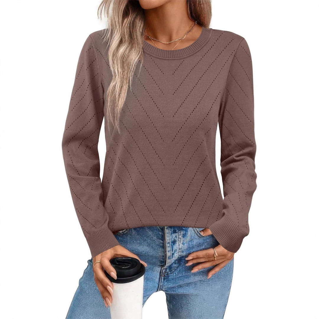 Damen modischer Strickpullover mit V-Ausschnitt und dezentem Rautenmuster Drune