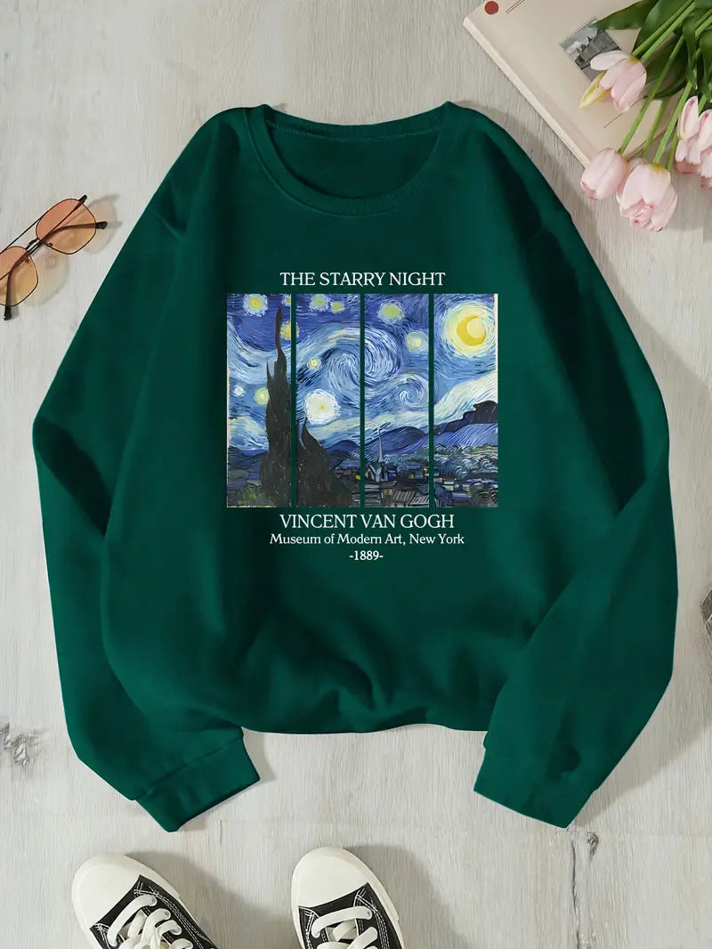 Damen Sweatshirt mit klassischem Van Gogh Kunstmotiv Drune