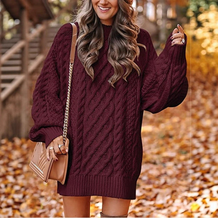 Damen Großer Strickpullover mit Zopfdesign Drune