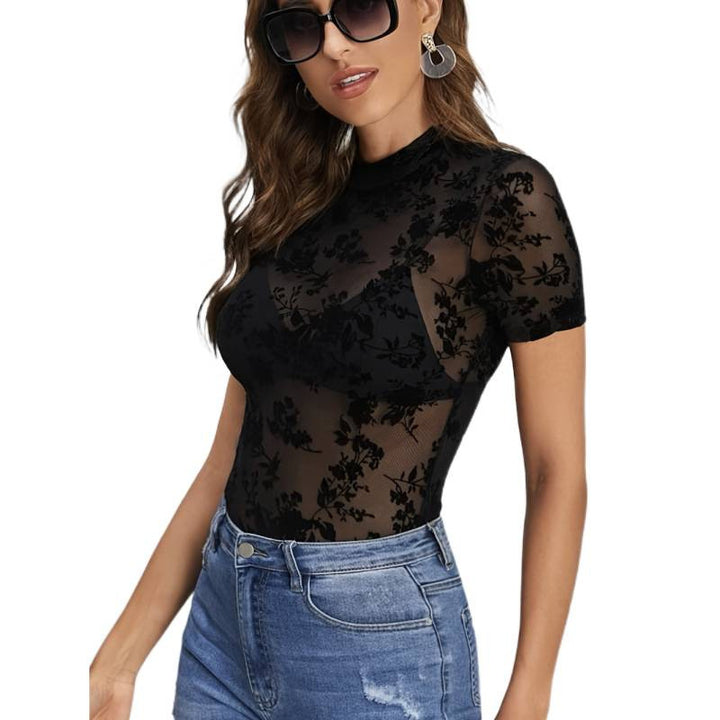 Damen Transparente Bodys mit floralen Mustern Drune
