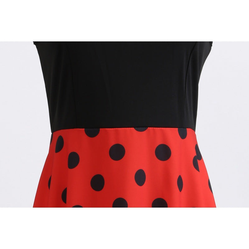 Damen A-Linien Kleid mit Punkten und Taillengürtel Drune