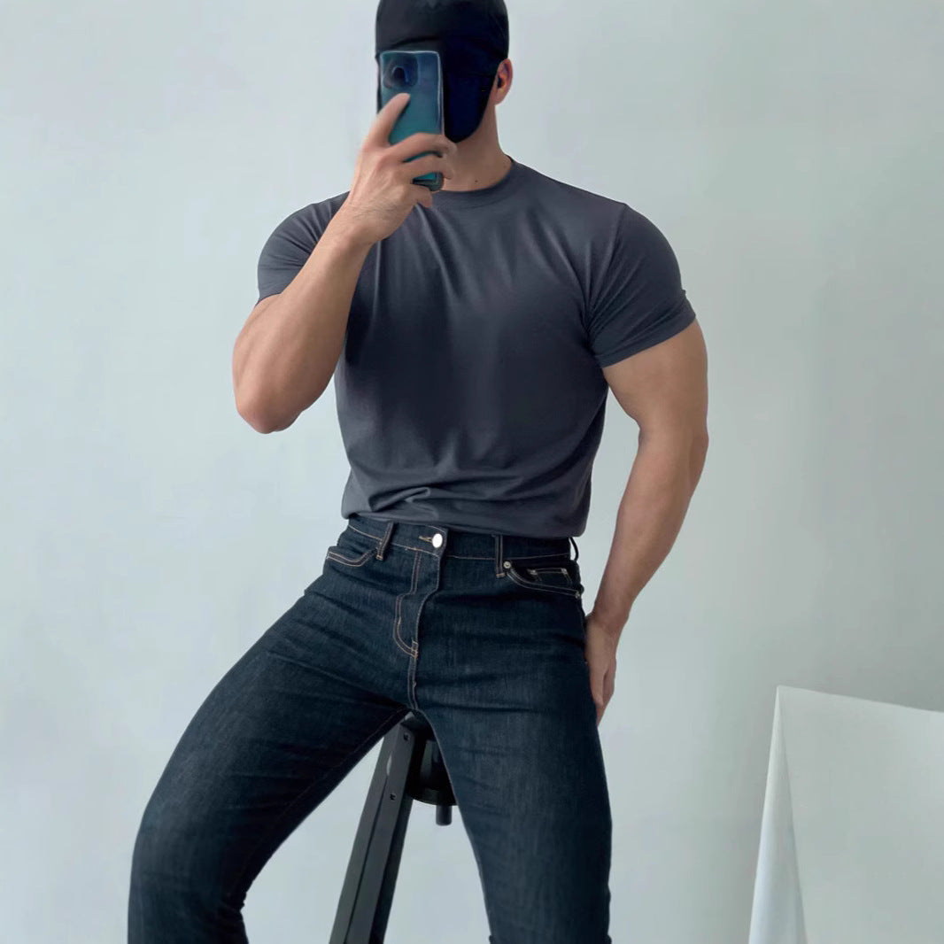 Herren körperbetontes T-Shirt aus reinem Baumwollmaterial Drune