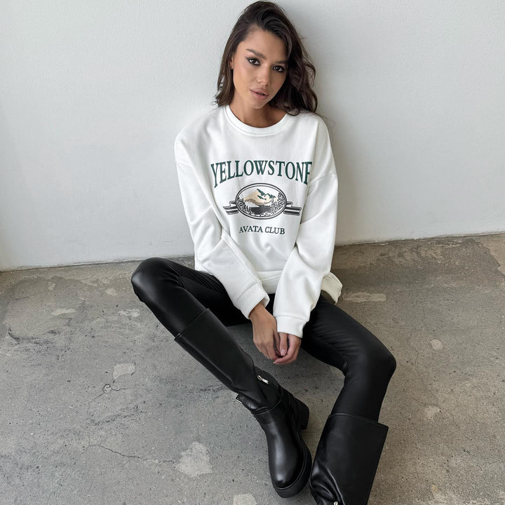 Damen lässiges Sweatshirt mit kreativem Bergmotiv und komfortablem Schnitt Drune