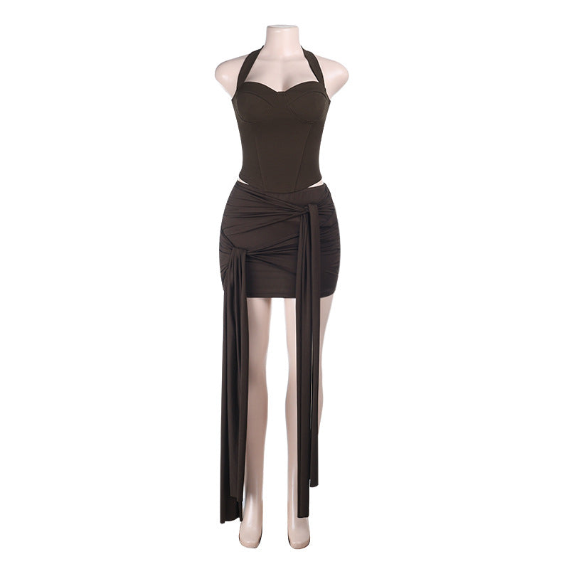 Damen Raffiniertes Wickelkleid mit Trägern und asymmetrischem Saum Drune