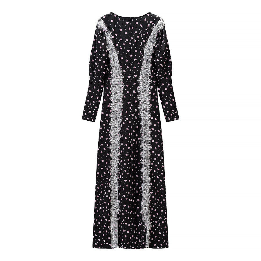 Damen Maxikleid mit elegantem Schnitt und floralem Spitzenbesatz Drune