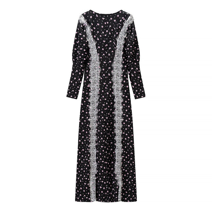 Damen Maxikleid mit elegantem Schnitt und floralem Spitzenbesatz Drune
