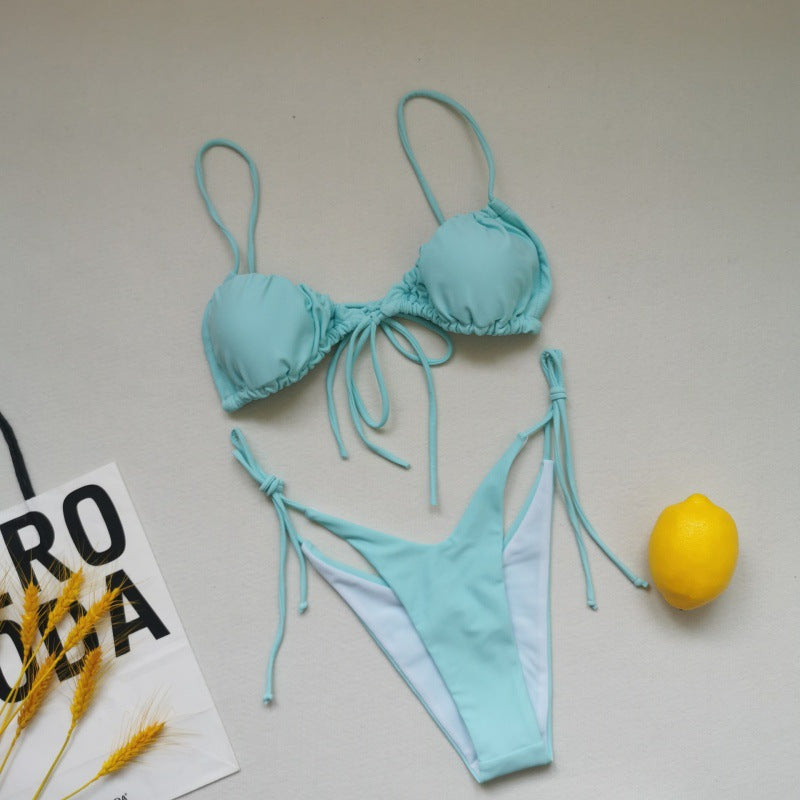 Damen Triangel-Bikini-Set mit verspielten Bindebändern und schickem Farbkontrast Drune