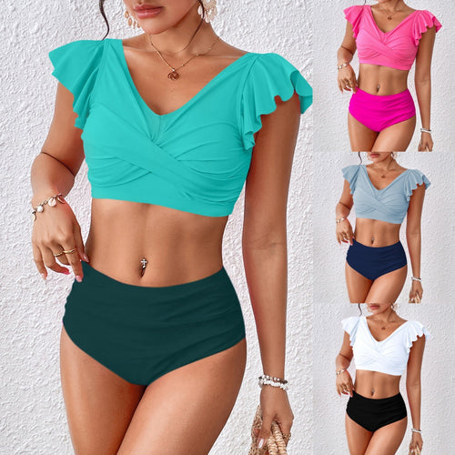 Damen Hochgeschnittener Bikini mit verspieltem Rüschenschnitt Drune