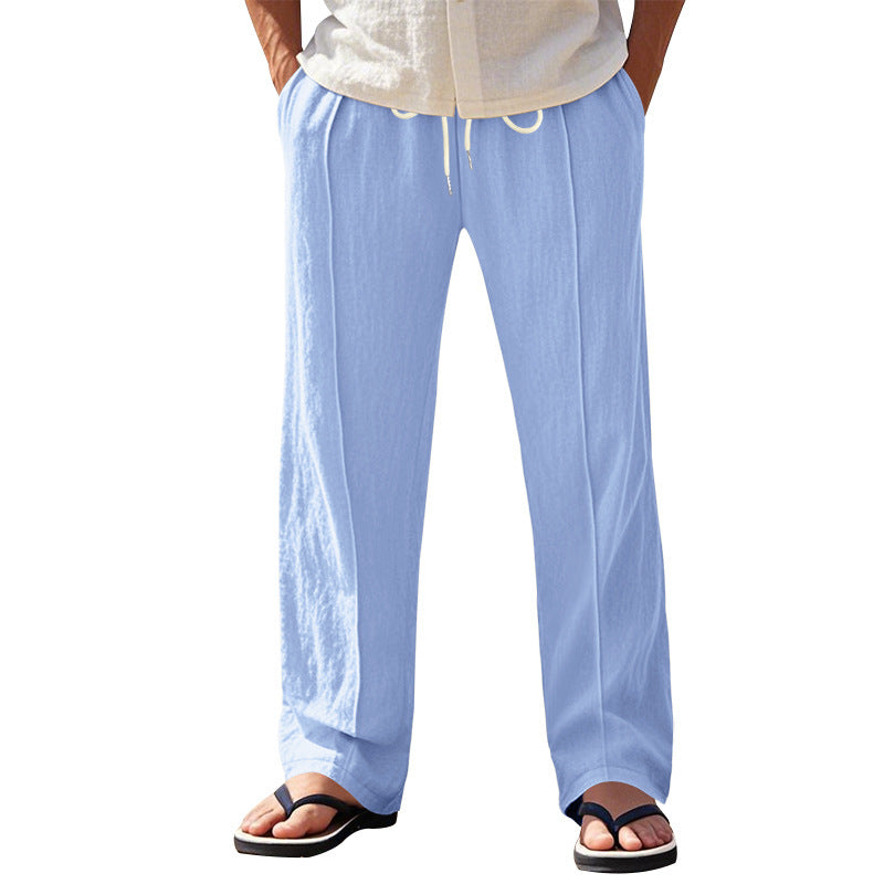 Herren nan relaxed-fit Sommer-Leinenhose mit Bügelfalte elastischem Tunnelzug und Seitentaschen Drune