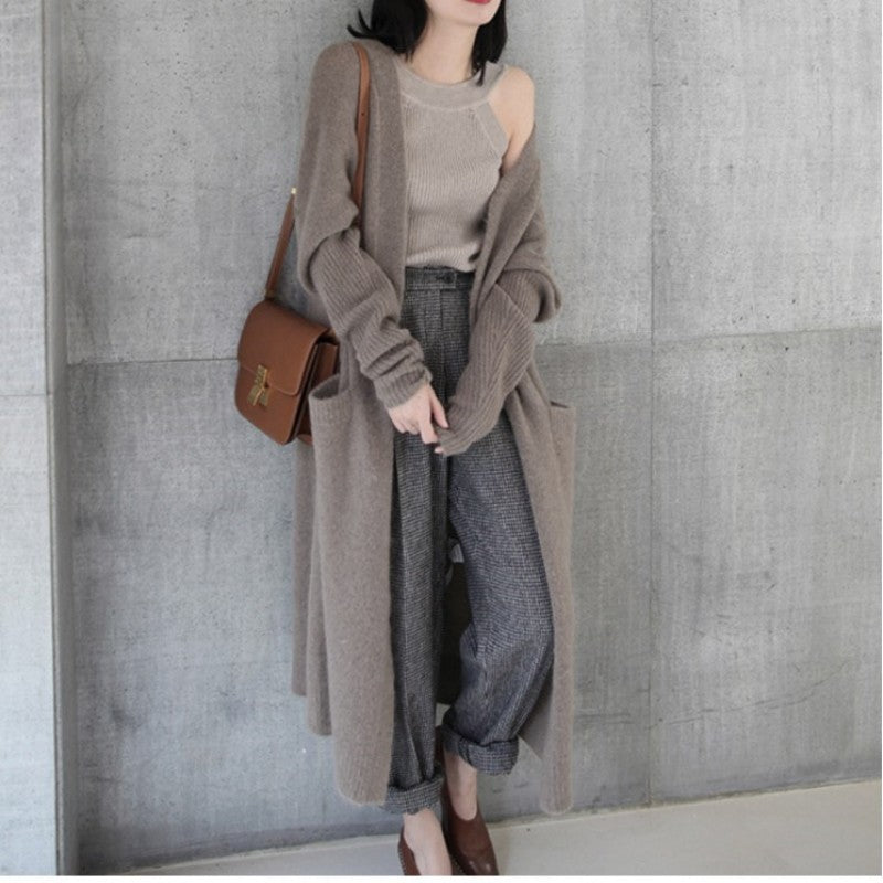 Damen Langer Strickcardigan mit praktischem Taschen-Design und weichem Material Drune