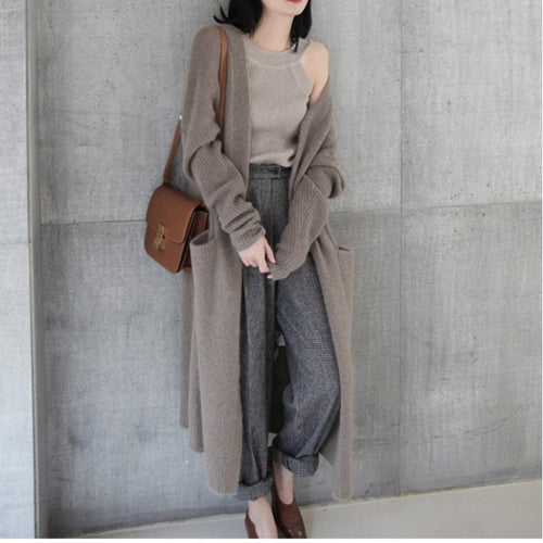 Damen Langer Strickcardigan mit praktischem Taschen-Design und weichem Material Drune