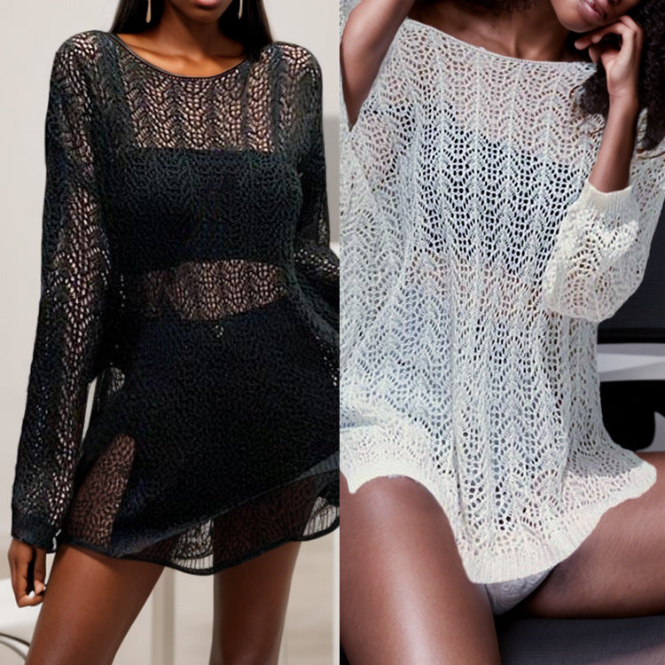 Damen Strickoberteil mit luftigem Netzdesign und weit geschnittenen Ärmeln Drune