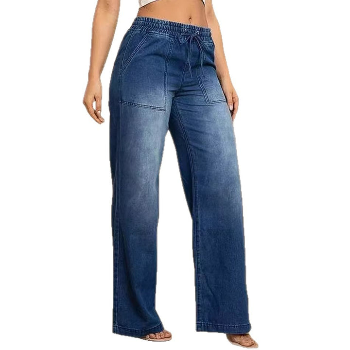 Damen Weit geschnittene Jeanshose mit elastischem Bund und modischem Used-Look Drune