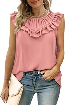 Damen leichtes Rüschenshirt mit elegantem Rundhalsausschnitt Drune