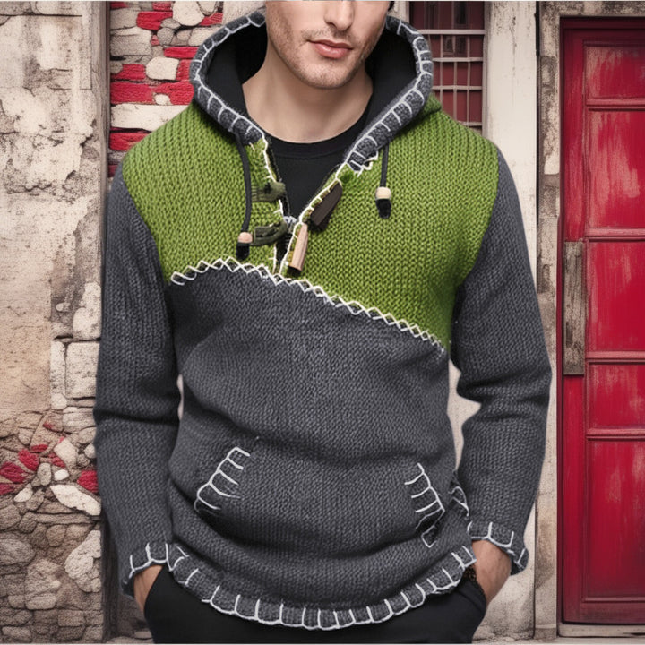Herren Kapuzenpullover mit einzigartigem Zickzackmuster und hochwertiger Strickstruktur Drune