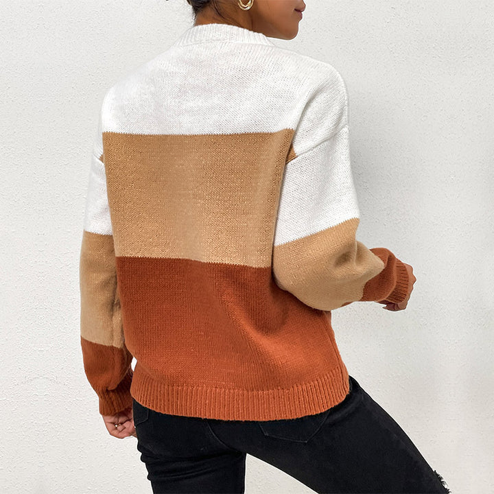 Damen modischer Pullover mit Farbblockdesign Drune