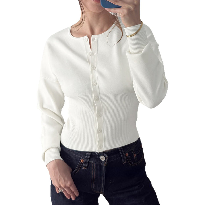 Damen nan figurbetonter Feinstrickpullover mit tailliertem Rippbund und langen Ärmeln Drune