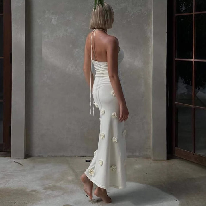 Damen Elegantes Maxikleid mit feinen Blumenapplikationen Drune