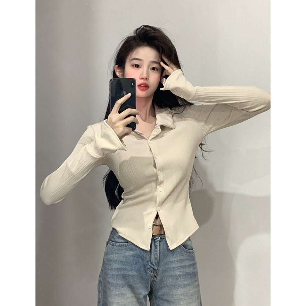 Damen Langarmshirt mit modischen Volantärmel Drune