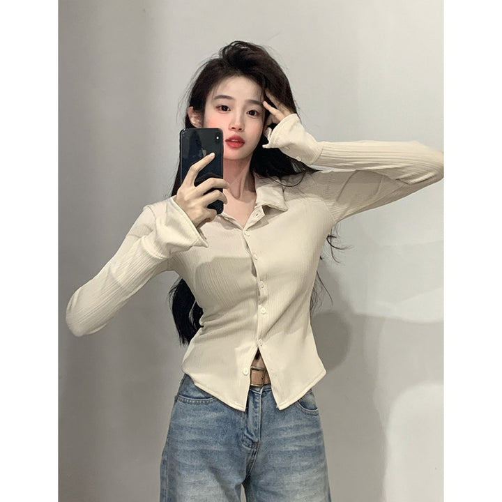 Damen Langarmshirt mit modischen Volantärmel Drune