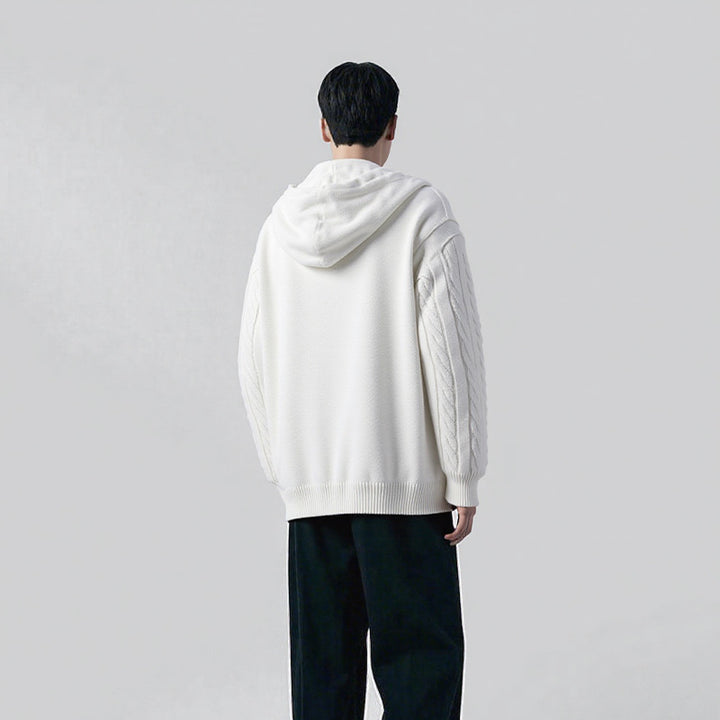 Herren Strickpullover mit Kapuze und Zopfmuster Drune