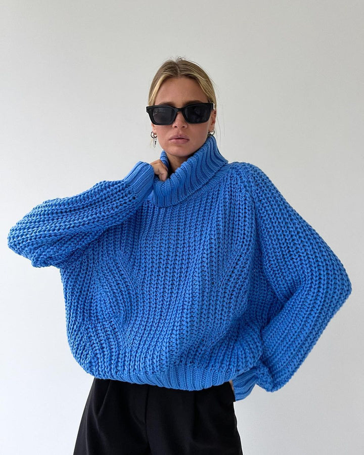 Damen Großer Strickpullover mit Rollkragen und breiten Ärmelabschlüssen Drune