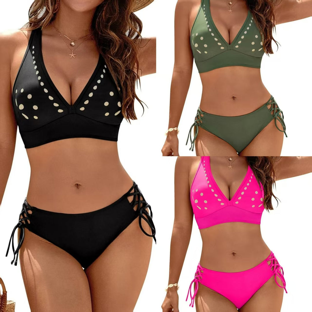 Damen Badeset mit eleganter V-Ausschnitt und verziertem Bikinioberteil Drune