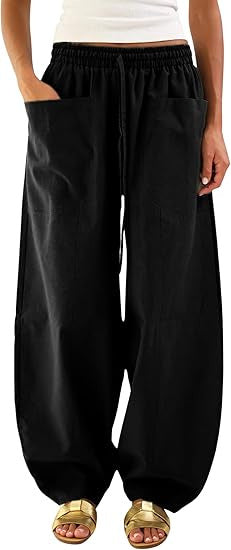 Damen weite Freizeithose mit elastischem Bund und praktischen Taschen Drune
