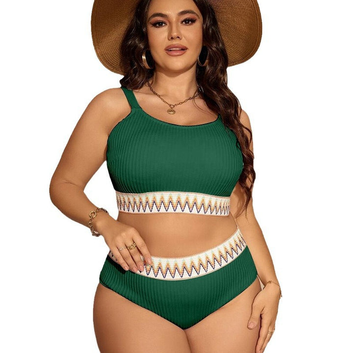 Damen Crop-Top Bikini-Set mit hohem Bund und dekorativem Muster Drune