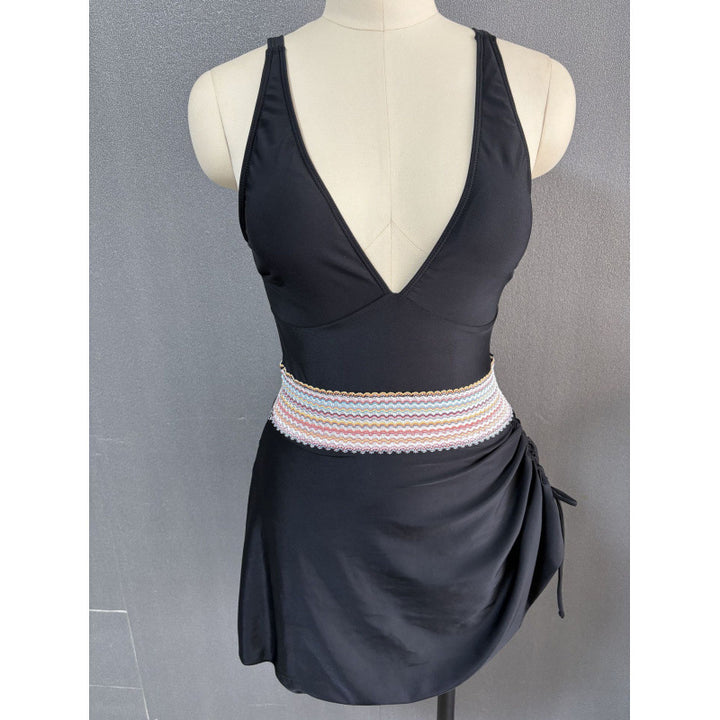 Damen Einteiler Badeanzug mit elegantem Wickeldetail und dekorativem Bund Drune