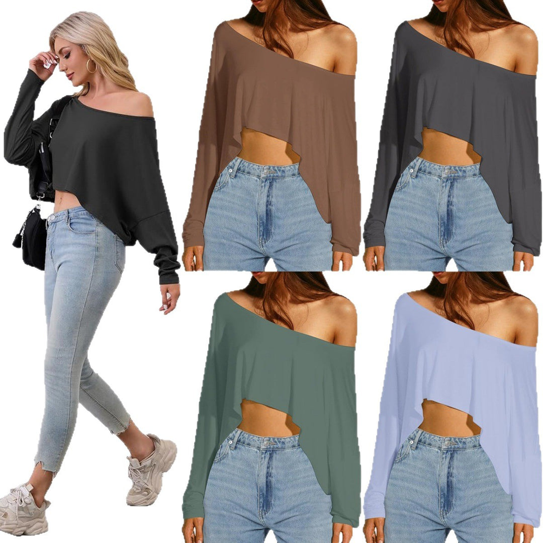 Damen asymmetrisches Crop-Oberteil mit lässigem Schnitt und weichem Stoff Drune