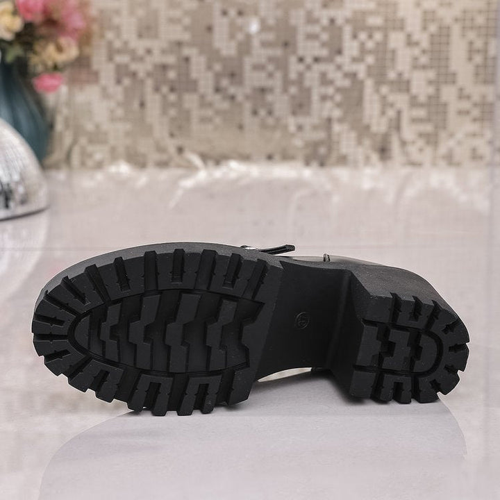 Damen Blockabsatz-Schnürschuhe mit modischem Riemendesign und rutschfester Sohle Drune