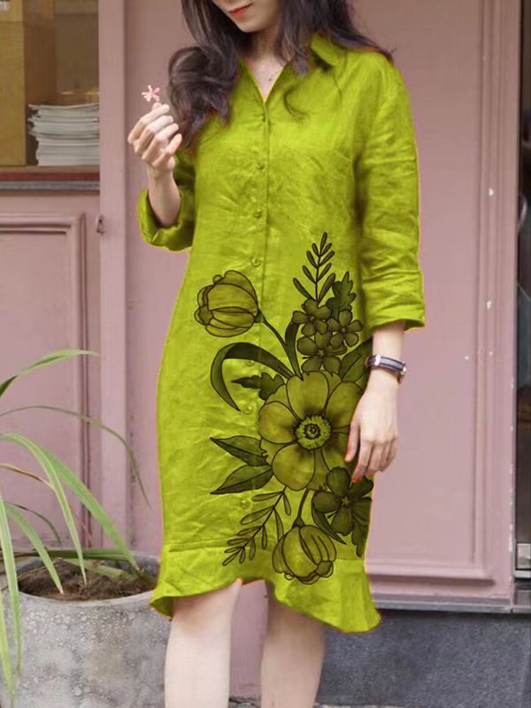 Damen Hemdblusenkleid mit floralen Motiven und tailliertem Schnitt Drune
