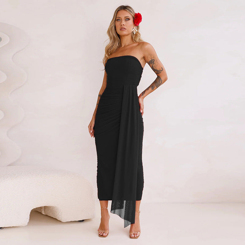 Damen Elegantes Wickelkleid mit taillierter Silhouette und schulterfreiem Design Drune