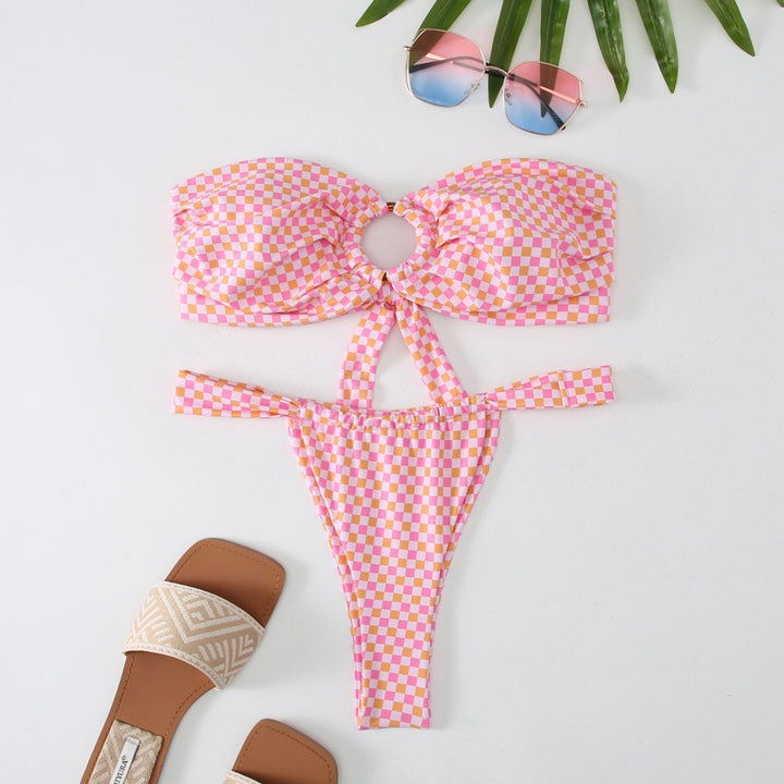 Damen Bandeau Bikini mit kreativem Raffungseffekt und verspieltem Design Drune