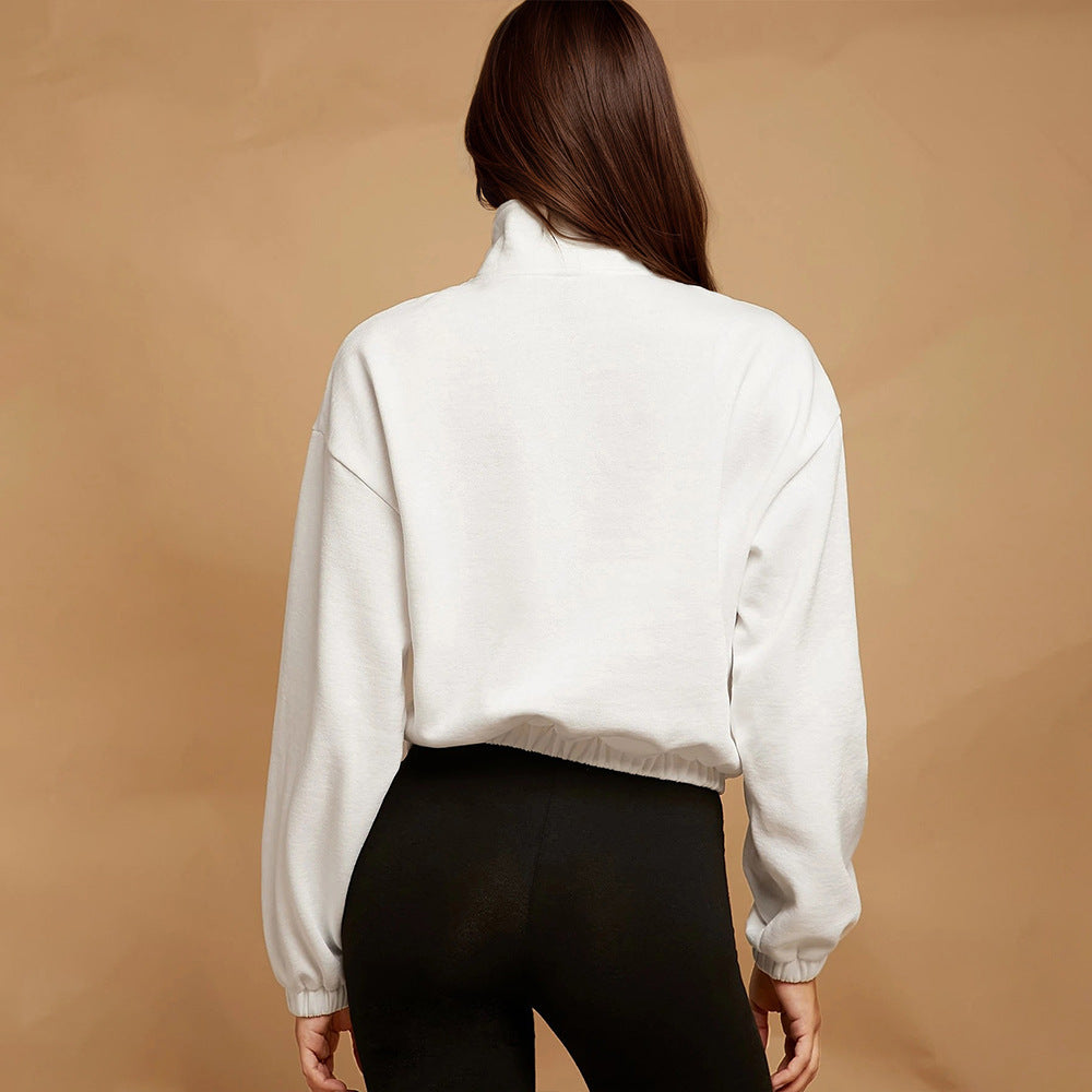 Damen lässiger Zip-Hoodie mit Kängurutasche und elastischem Saum Drune