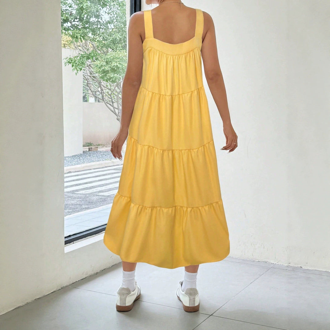 Damen luftiges Maxikleid mit Rüschendetails und seitlichem Schlitz Drune