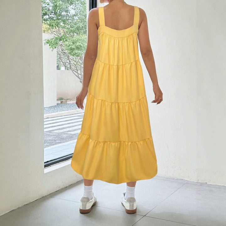 Damen luftiges Maxikleid mit Rüschendetails und seitlichem Schlitz Drune