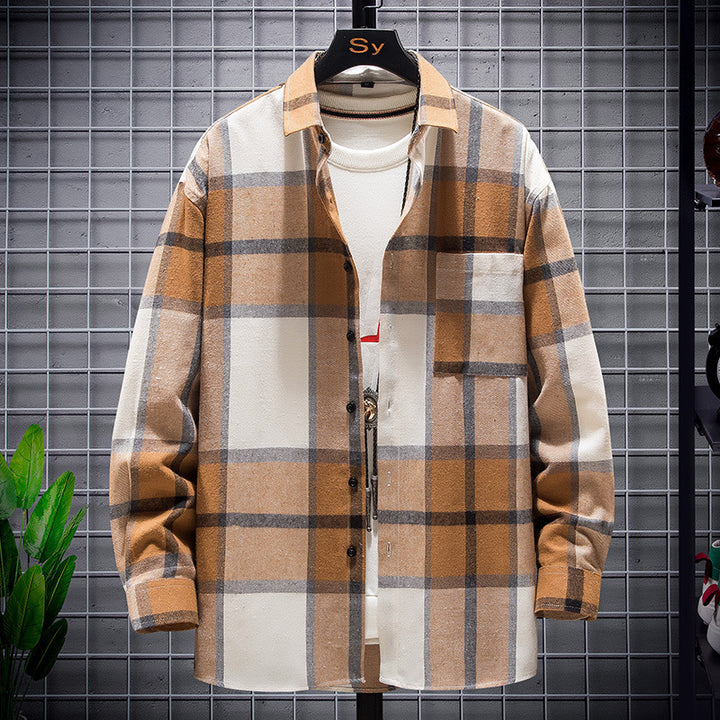 Herren nan kariertes Overshirt aus schwerem Flanell mit Brusttasche und lässigem Schnitt Drune