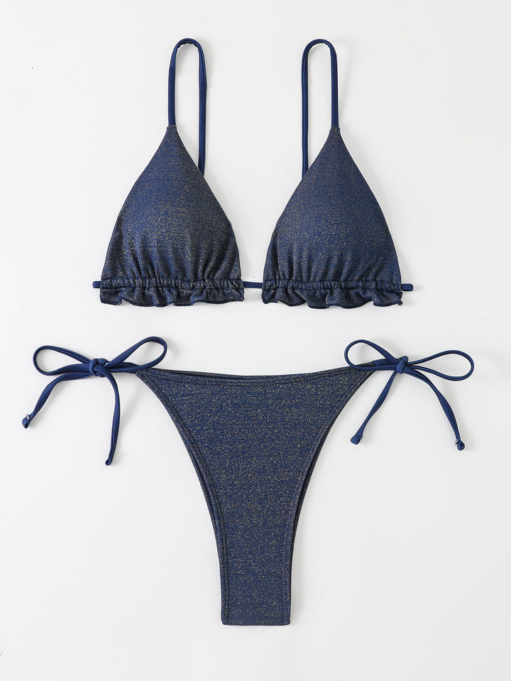 Damen Bikini-Set mit glitzernden Rüschendetails und verstellbaren Trägern Drune