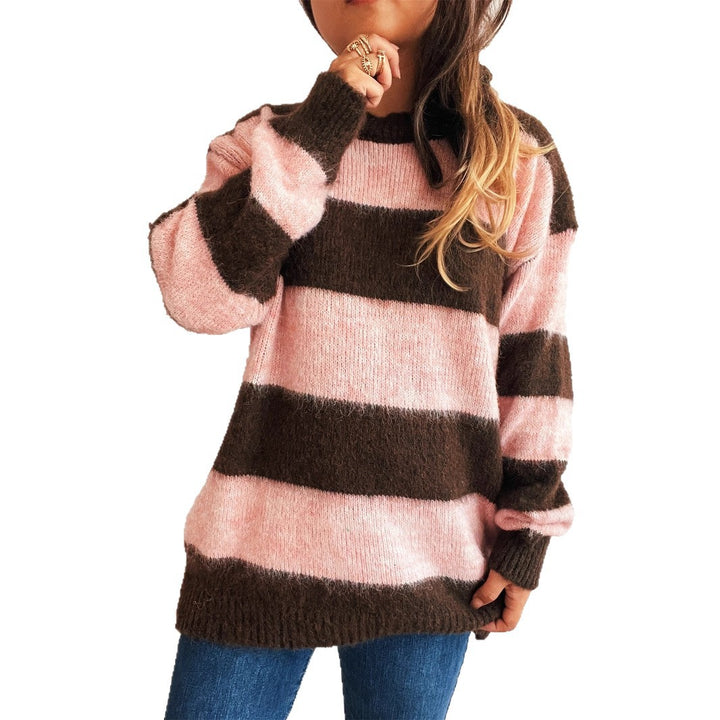 Damen lässiger Streifenpullover im Oversized-Schnitt Drune