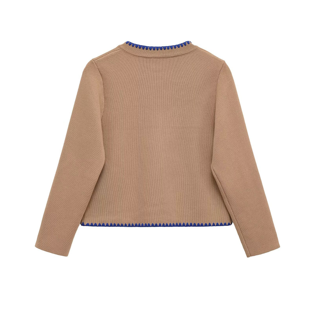 Damen lässige Strickjacke mit dekorativen Knopfdetails und kontrastierendem Saum Drune