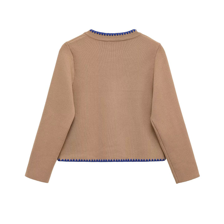 Damen lässige Strickjacke mit dekorativen Knopfdetails und kontrastierendem Saum Drune