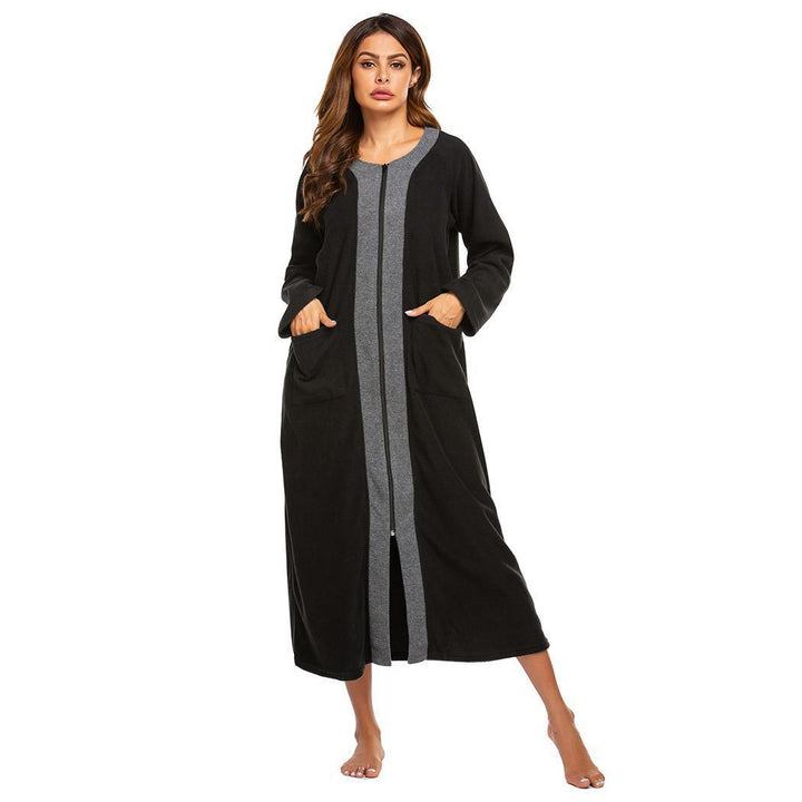 Damen Langer Bademantel mit Kapuze und Taschen Drune
