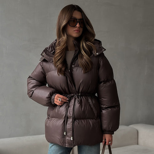 Damen Steppjacke mit verstellbarem Bund und Kapuze Drune