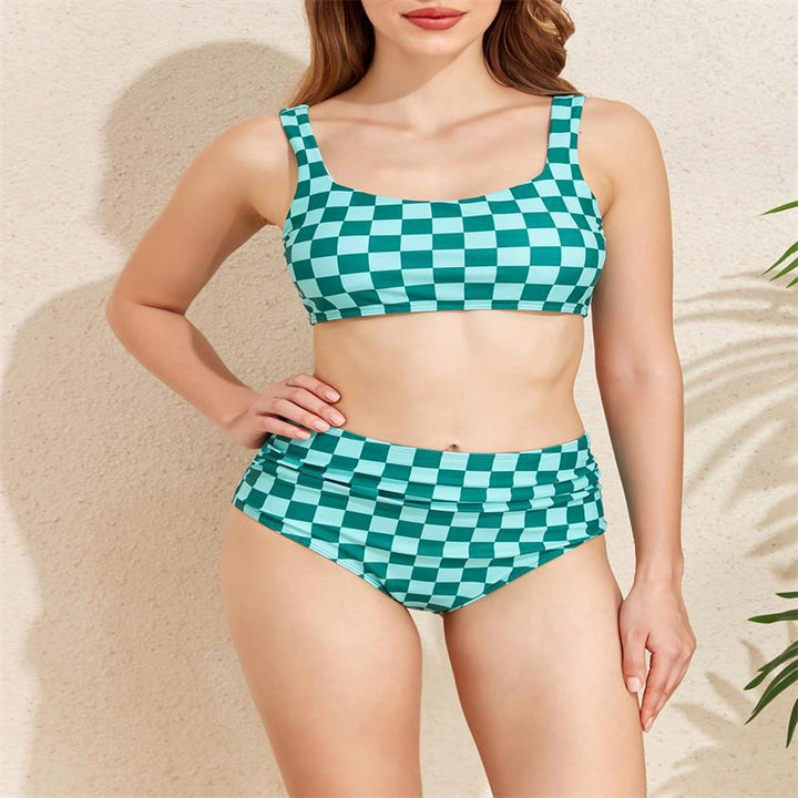 Damen Bikini-Set mit modischem Karomuster und hohem Taillenschnitt Drune