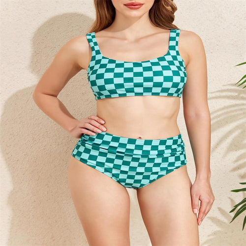 Damen Bikini-Set mit modischem Karomuster und hohem Taillenschnitt Drune
